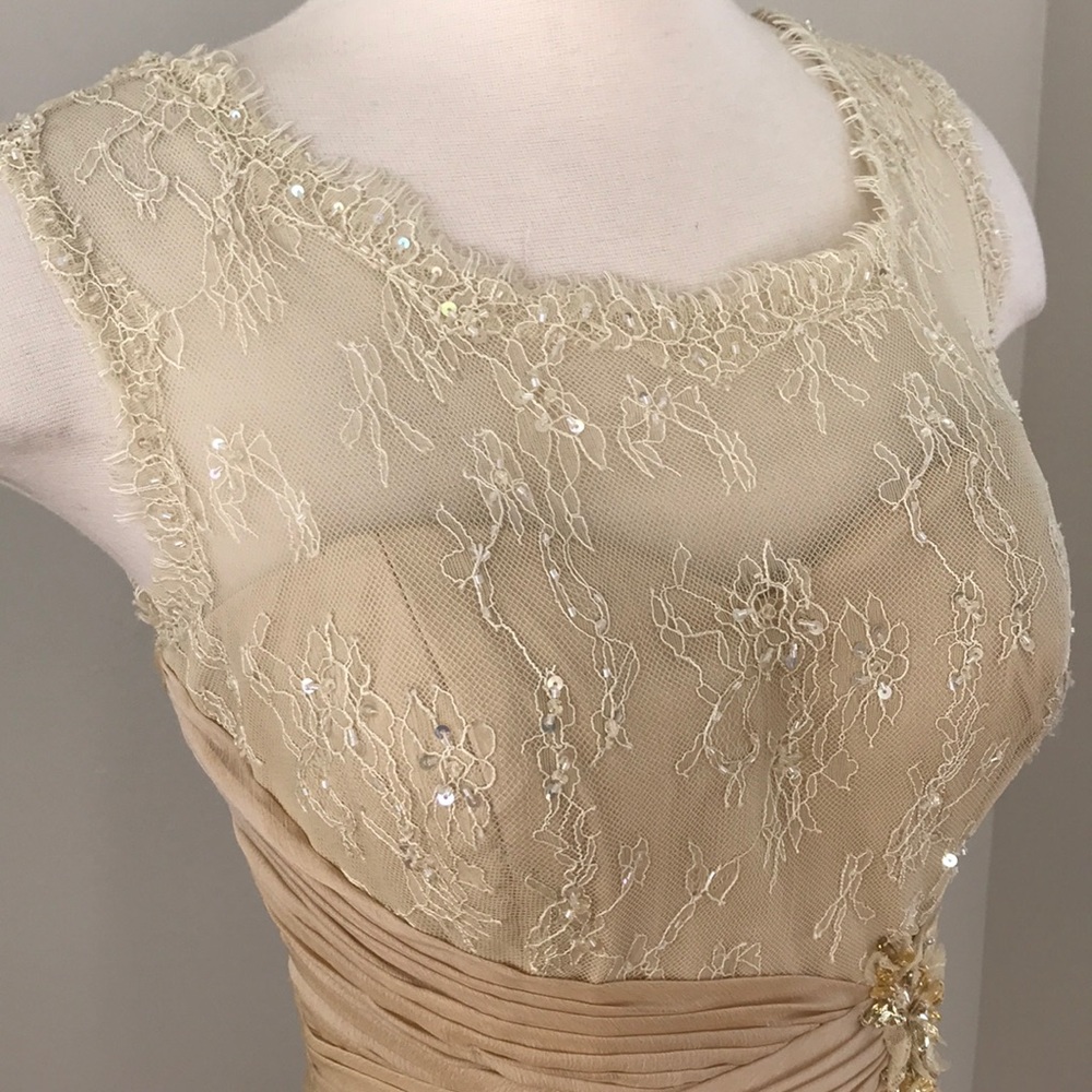 Val Stefani Cream Lace and Sequin Detail Gown